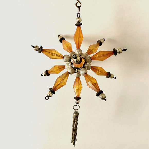 Amber Colored Star Window Ornament with Metal Tassel - Picture 7 of 11